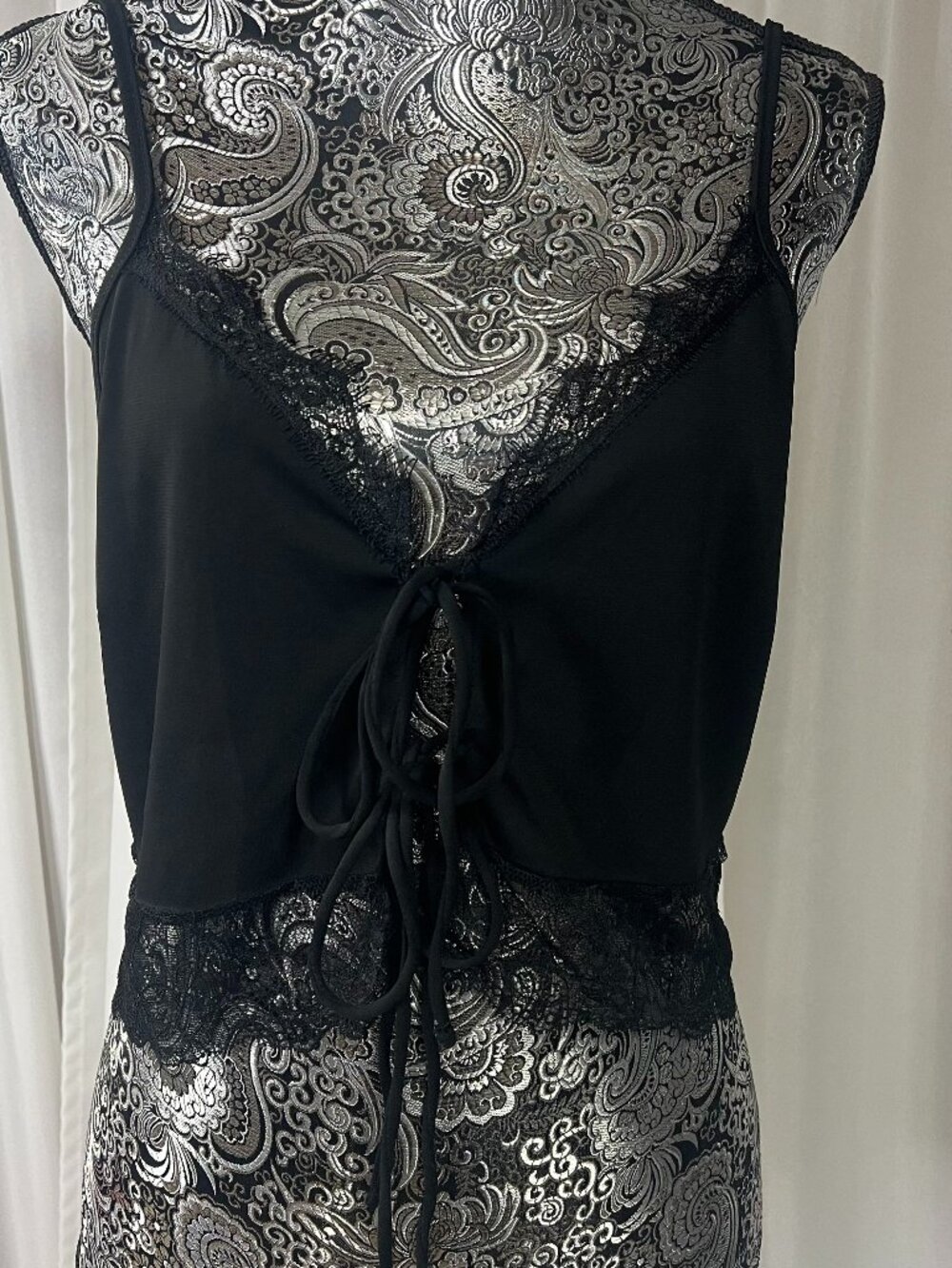 Zara Lace Crop Top Size Small Black Tie Front Goth/Grunge/Fairy